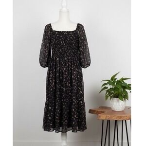 ✨ 2/$35 Midi Floral Dress Squareneck Tiered Midi Dress Sheer Cottagecore Party